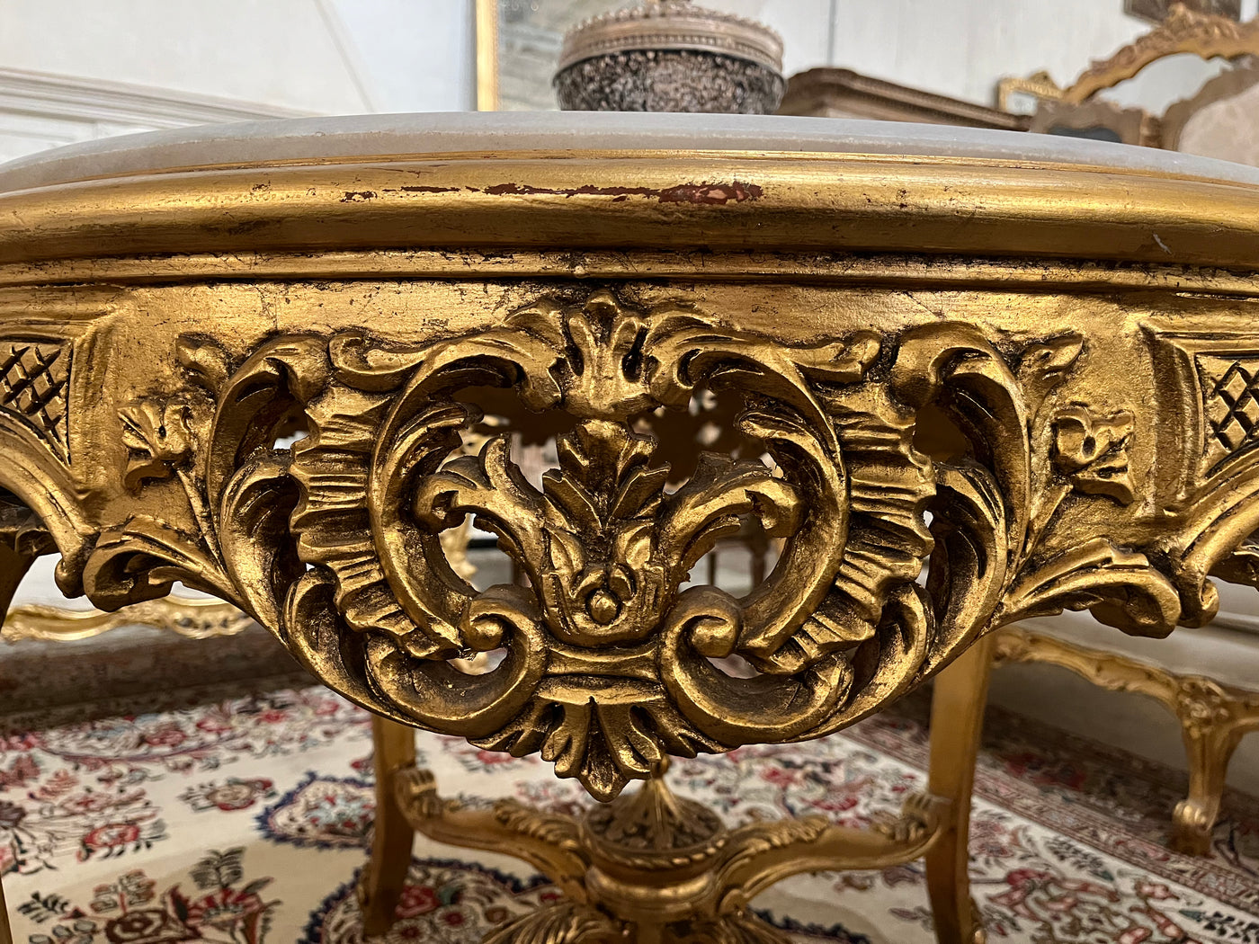 Antique French Louis XVI Center Table Gold with Marble Top