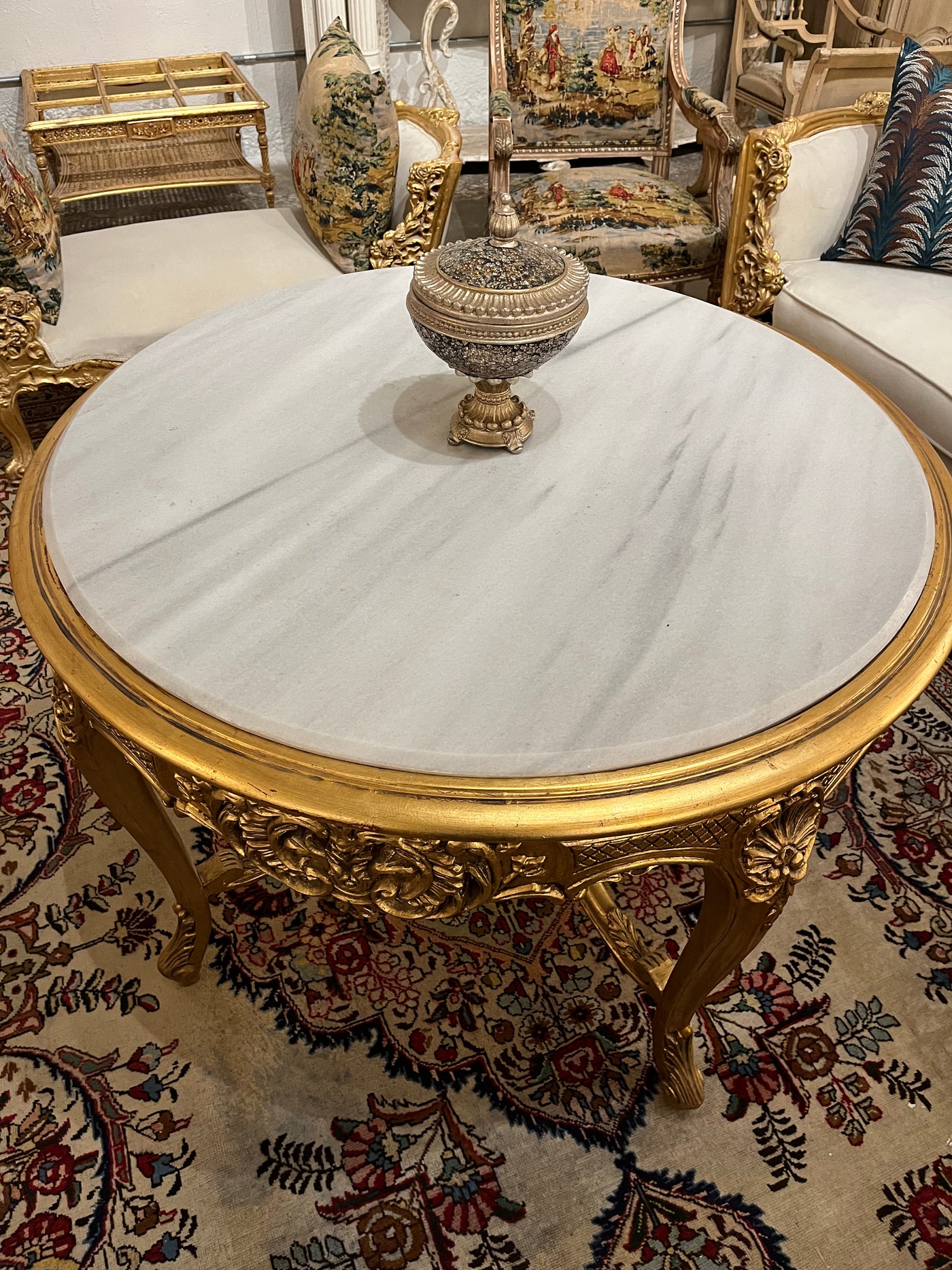 Antique French Louis XVI Center Table Gold with Marble Top