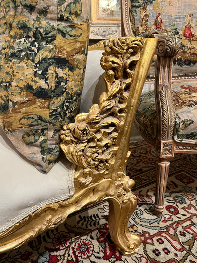 Louis XVI Cream Velvet Bench with Raised Arms