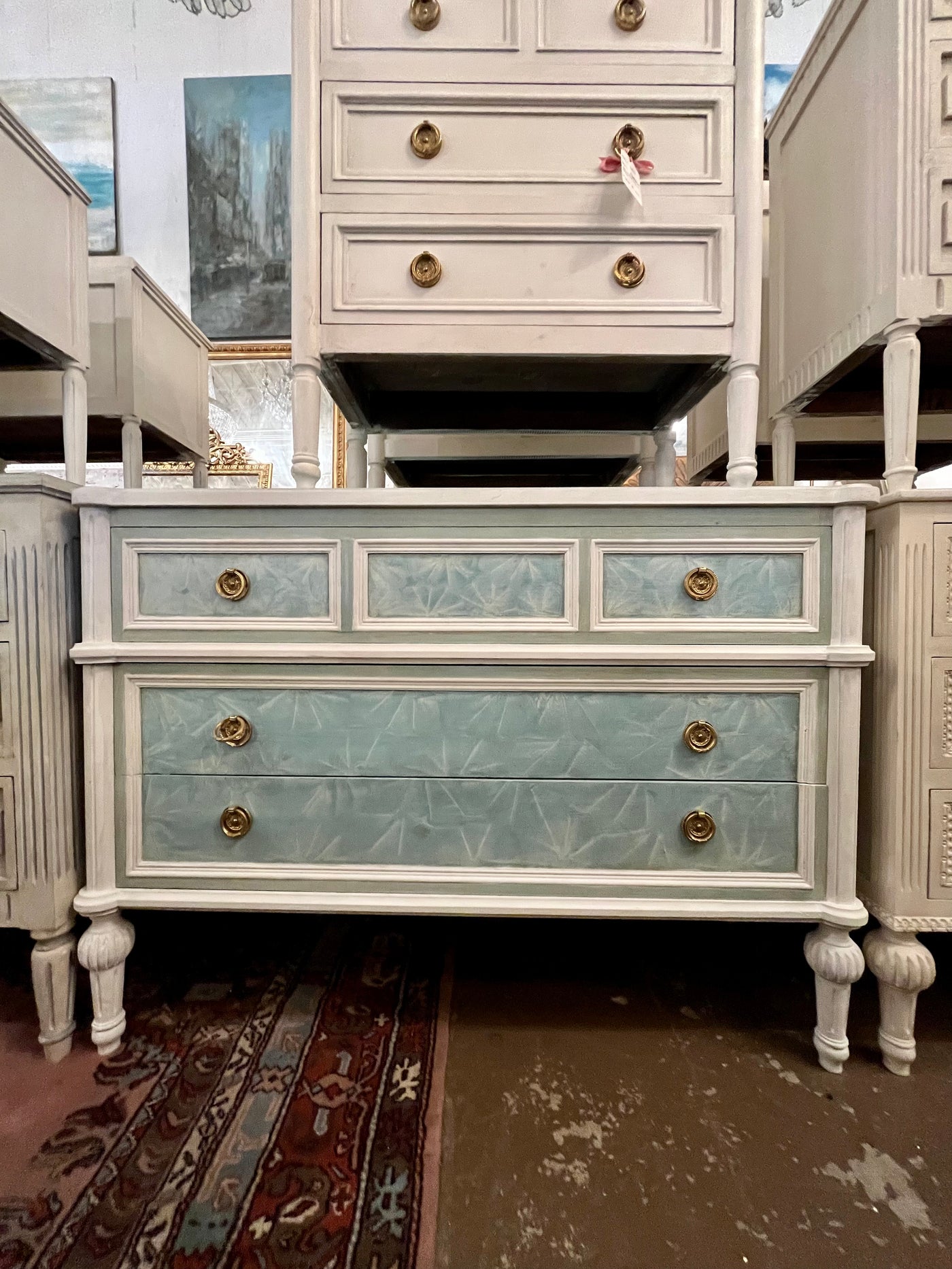 Textured Blue Swedish Chest of Drawers