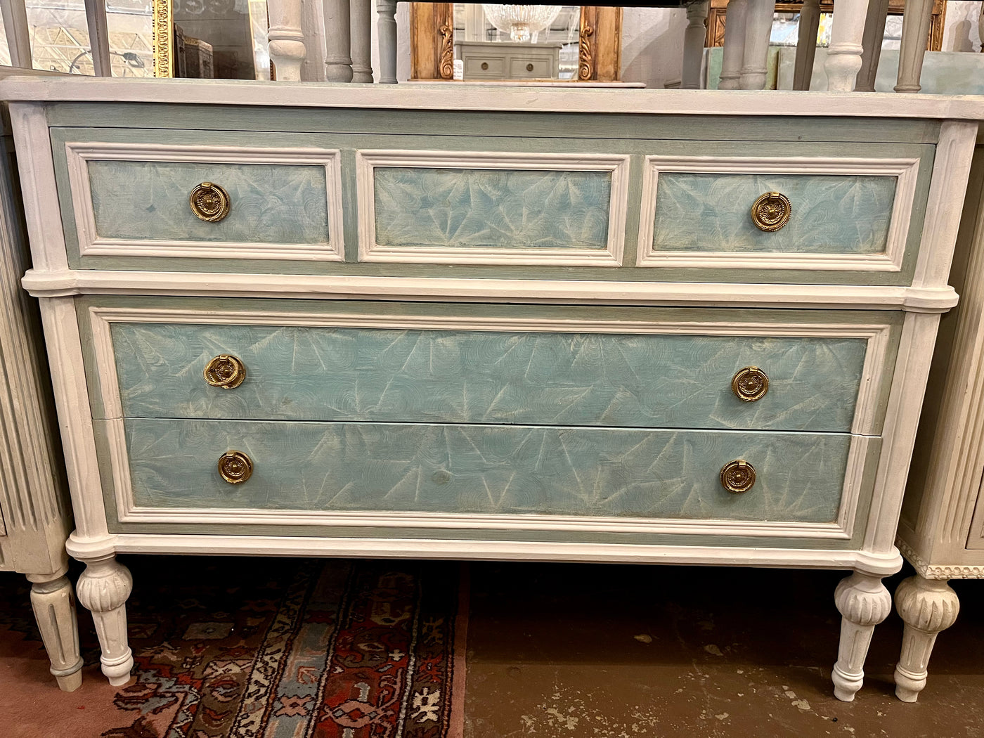 Textured Blue Swedish Chest of Drawers