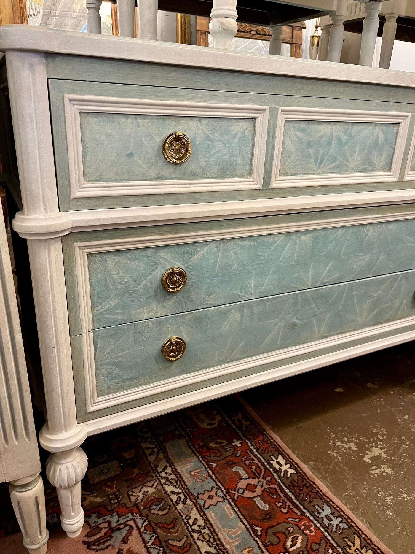 Textured Blue Swedish Chest of Drawers