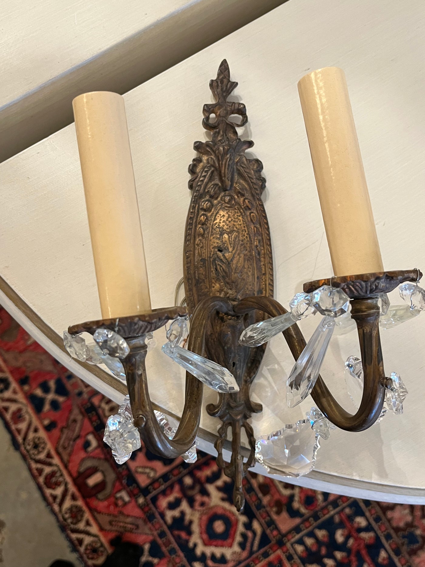 Petite Brass Sconces with Crystal Details