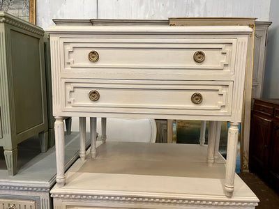 2 Drawer Swedish Nightstand with Long Fluted Legs | Le Chateau | European Luxury Furniture in Atlanta