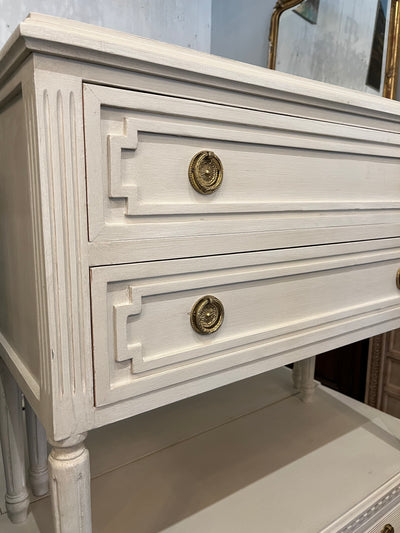 2 Drawer Swedish Nightstand with Long Fluted Legs | Le Chateau | European Luxury Furniture in Atlanta