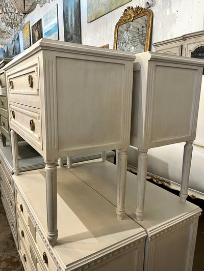 2 Drawer Swedish Nightstand with Long Fluted Legs | Le Chateau | European Luxury Furniture in Atlanta