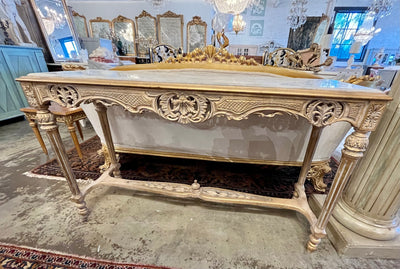 Antique French Gold Louis XVI Console Table with White Marble Top | Le Chateau | European Luxury Furniture in Atlanta