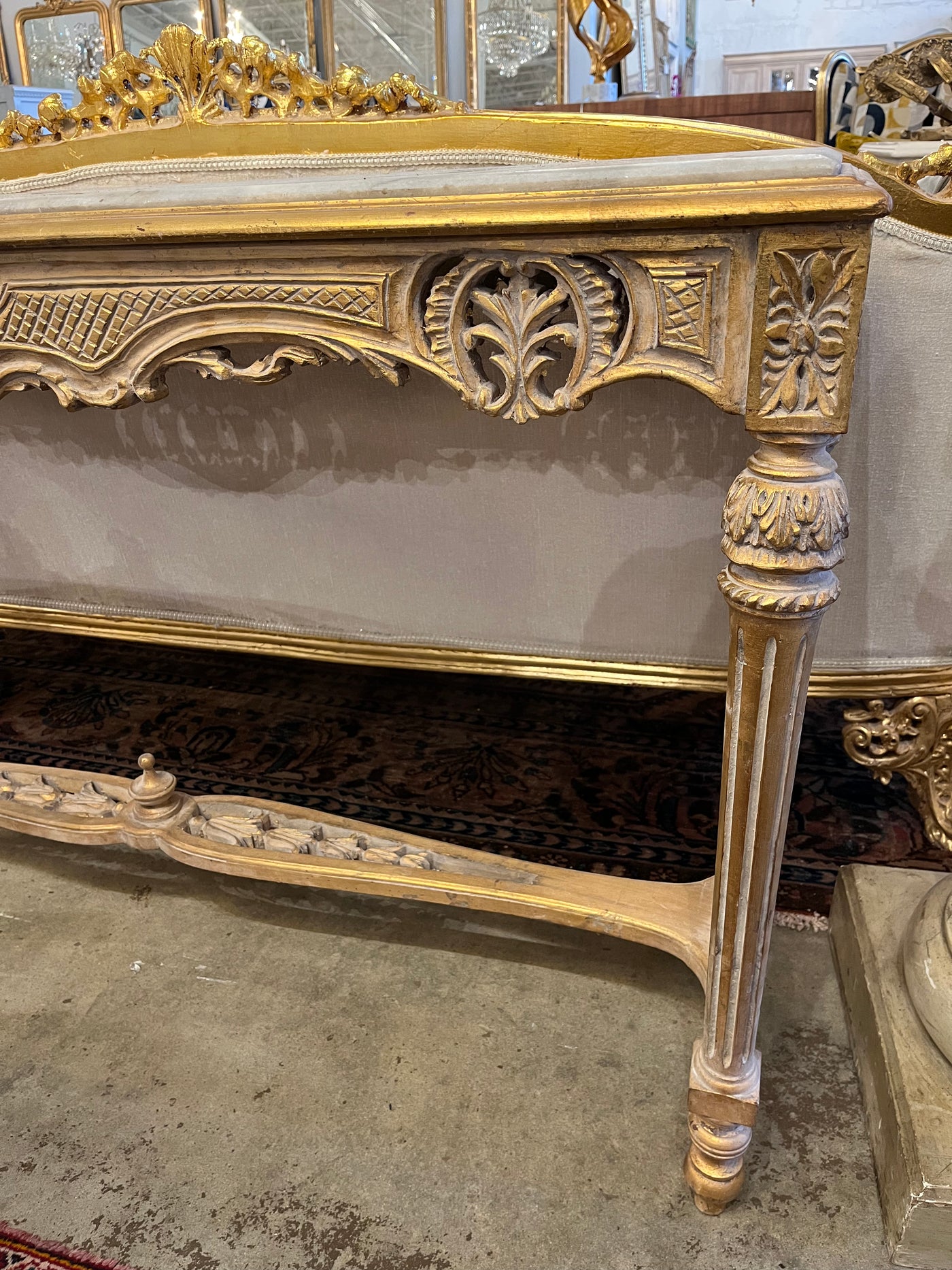 Antique French Gold Louis XVI Console Table with White Marble Top | Le Chateau | European Luxury Furniture in Atlanta