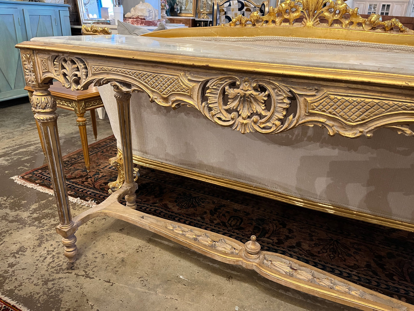 Antique French Gold Louis XVI Console Table with White Marble Top | Le Chateau | European Luxury Furniture in Atlanta