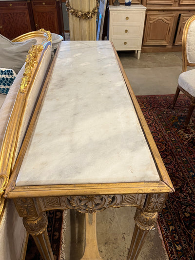 Antique French Gold Louis XVI Console Table with White Marble Top | Le Chateau | European Luxury Furniture in Atlanta