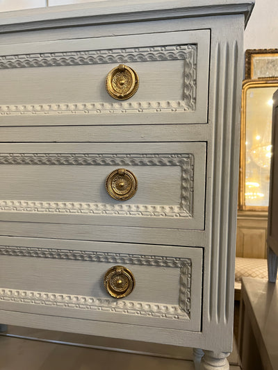 French Blue Swedish Nightstand with Beaded Drawer Trim