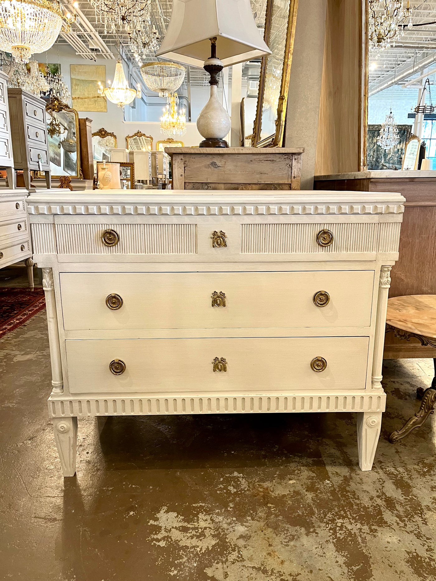 Swedish Chest with Columns & Escutcheon Detail