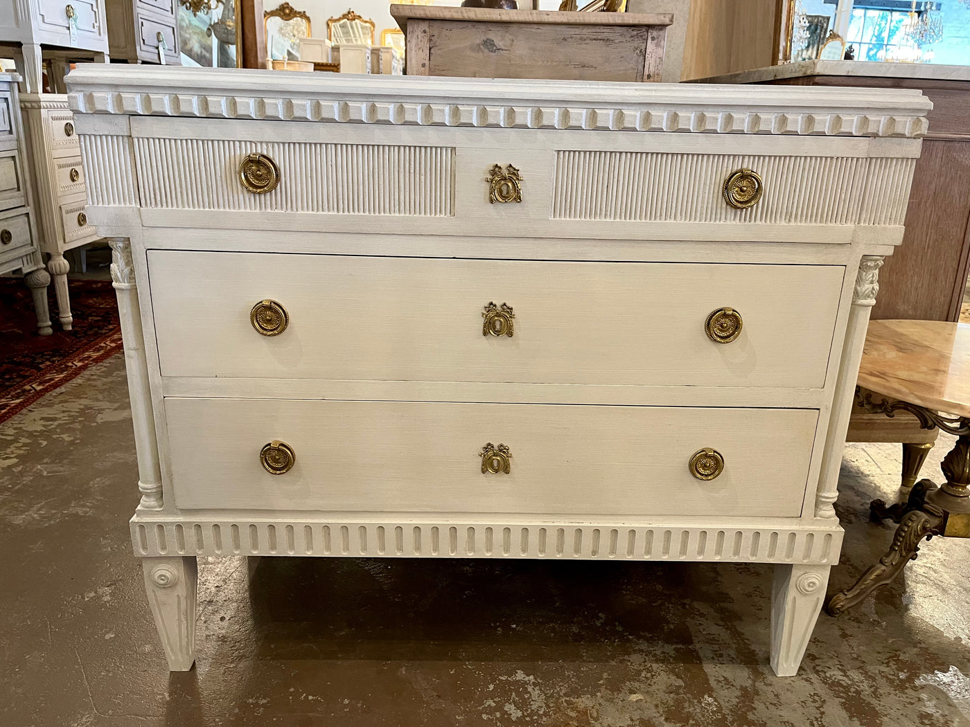 Swedish Chest with Columns & Escutcheon Detail