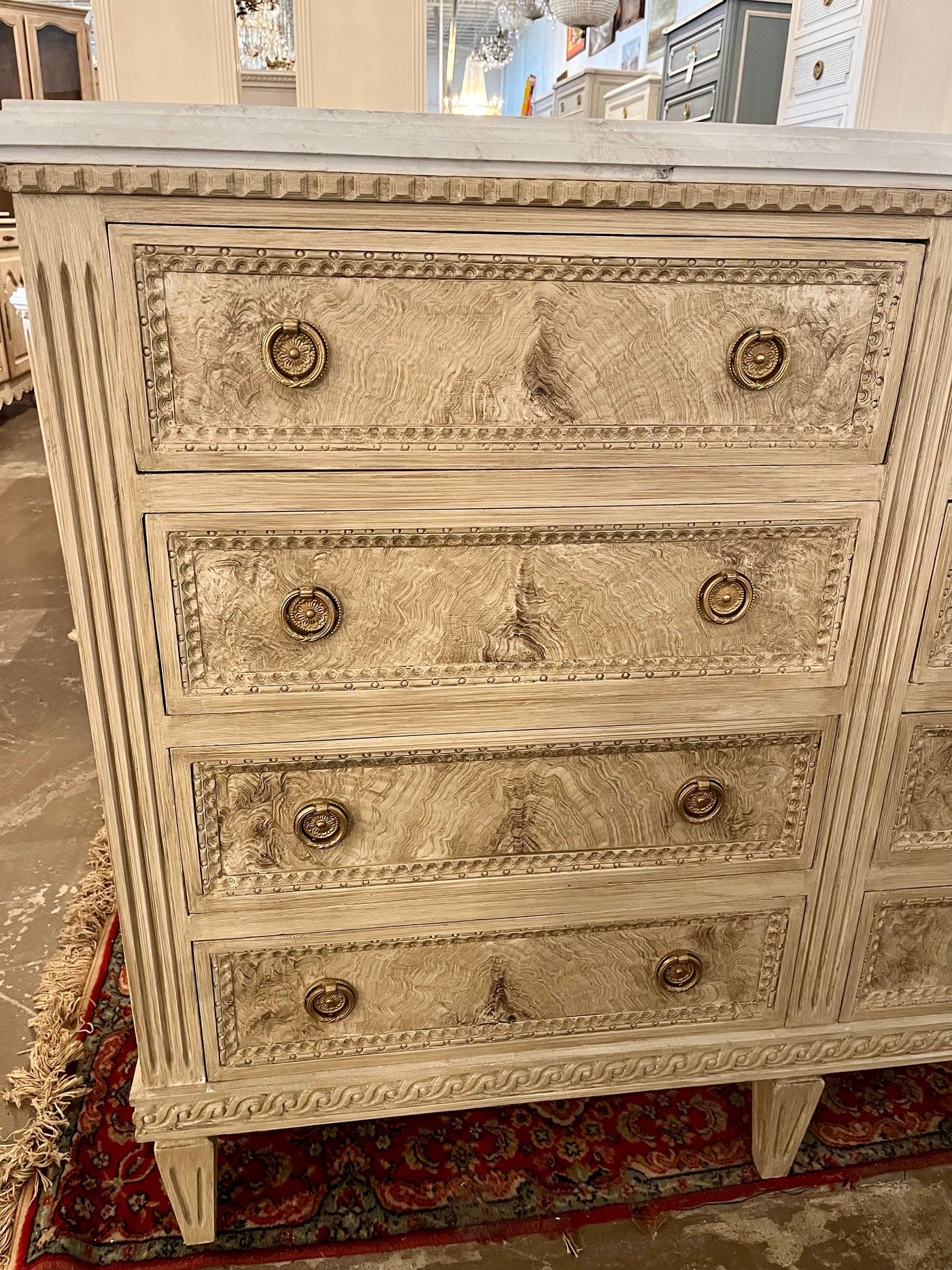 Swedish 12 Drawer Dresser with Faux Burl & Marble Finish | Le Chateau | European Luxury Furniture in Atlanta