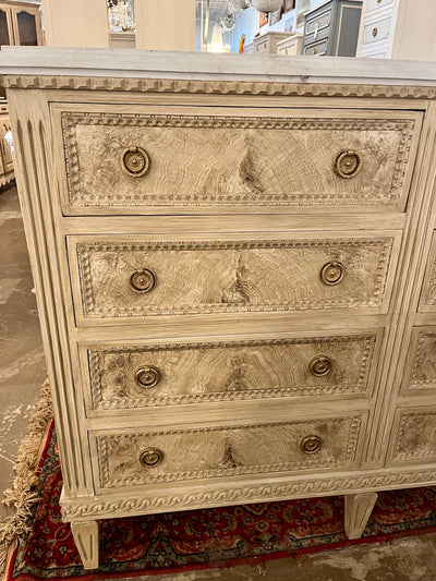 Swedish 12 Drawer Dresser with Faux Burl & Marble Finish