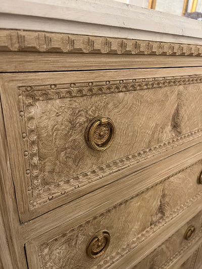 Swedish 12 Drawer Dresser with Faux Burl & Marble Finish