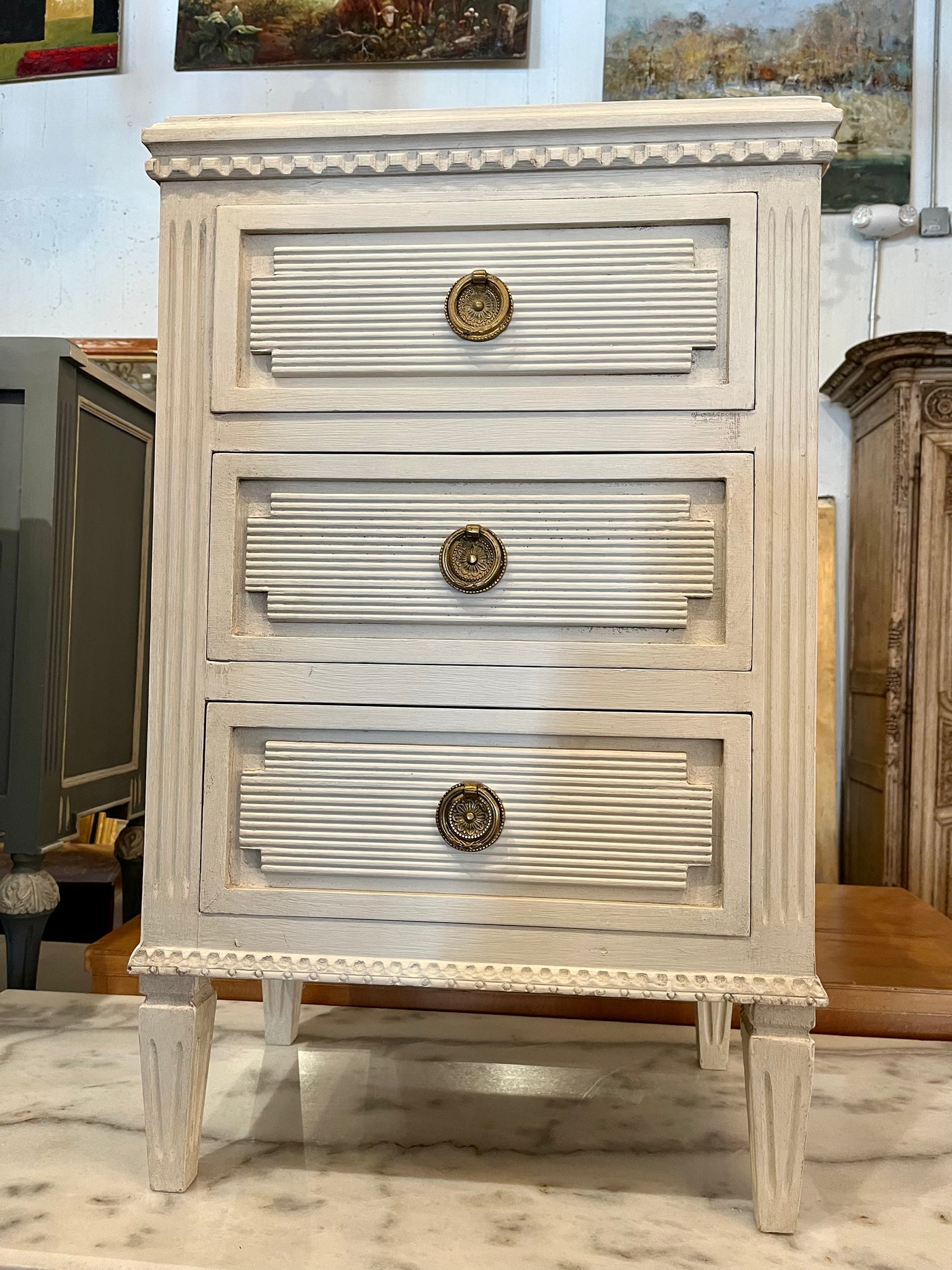 Swedish Slim Reeded Nightstand | Le Chateau | European Luxury Furniture in Atlanta