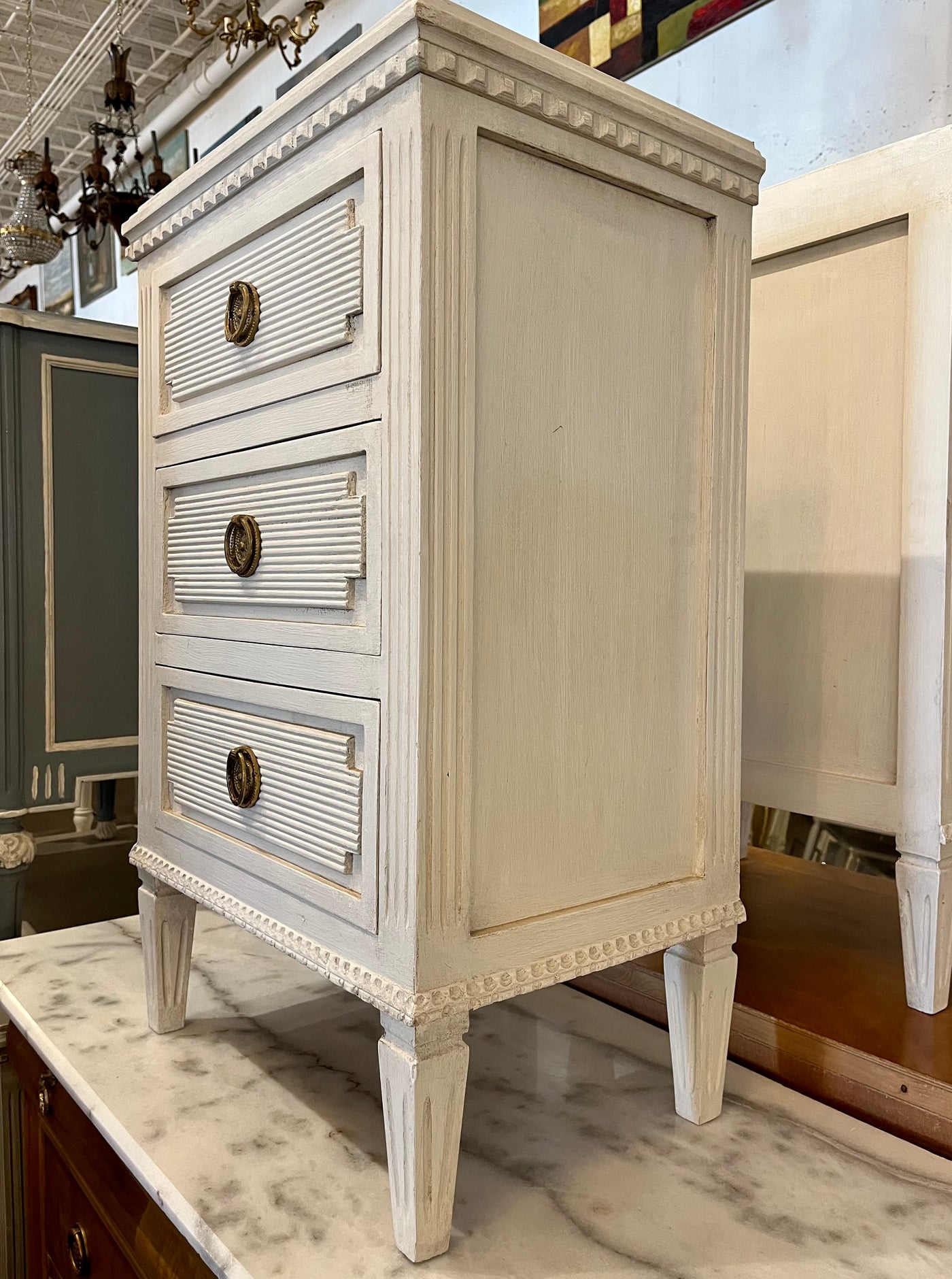 Swedish Slim Reeded Nightstand | Le Chateau | European Luxury Furniture in Atlanta