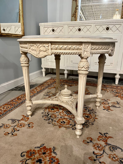 Antique French Louis XVI Marble Top White Center Table