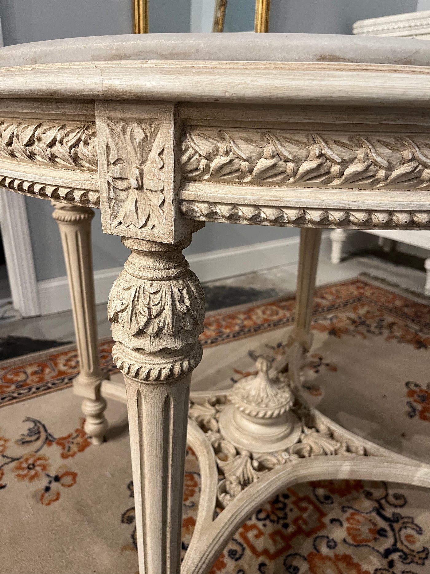 Antique French Louis XVI Marble Top White Center Table