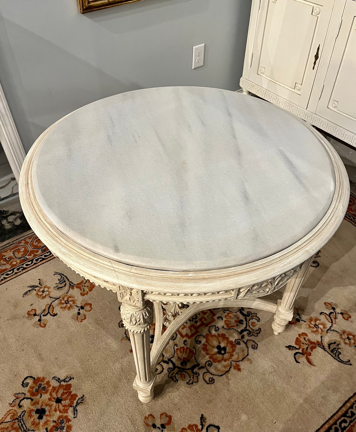 Antique French Louis XVI Marble Top White Center Table