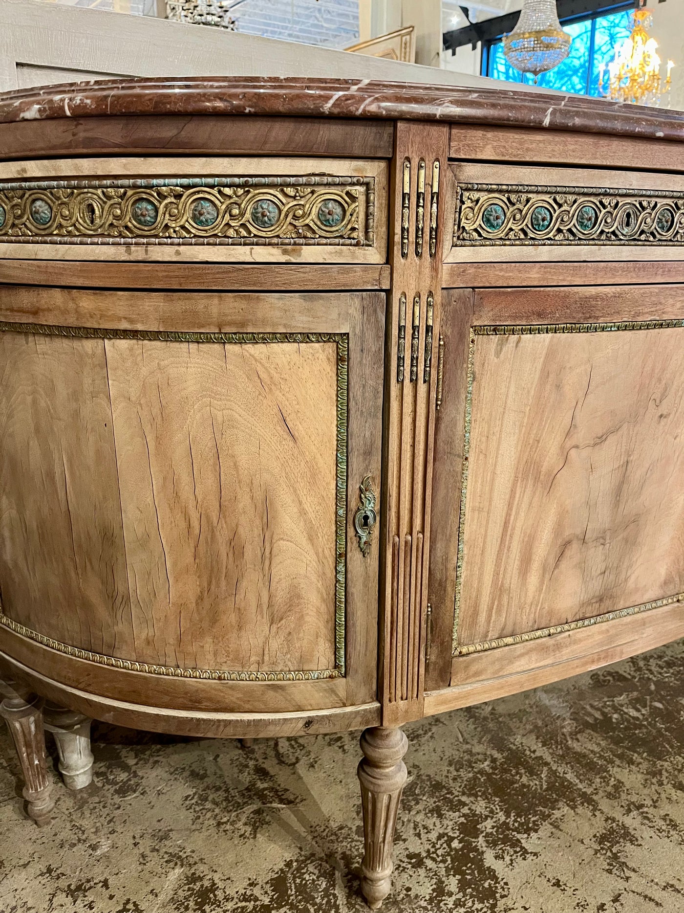 Natural Wood with Marble Top Sideboard