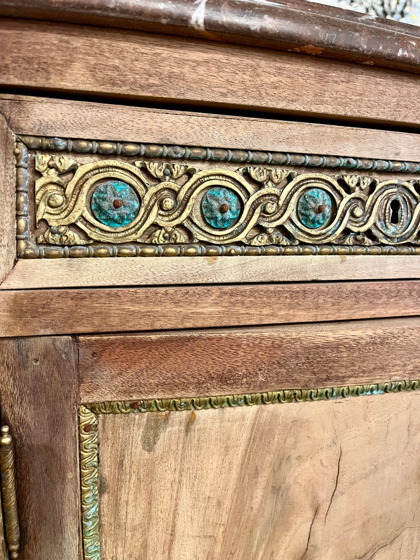 Natural Wood with Marble Top Sideboard