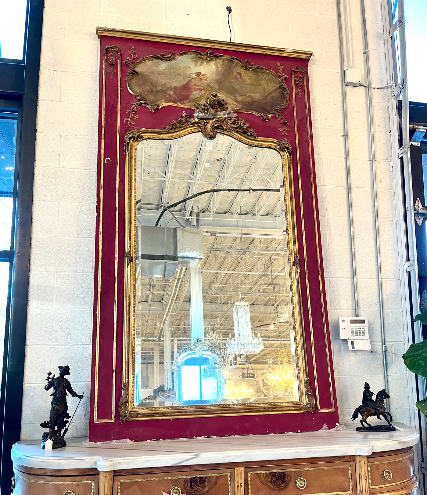 Antique Trumeau French Mirror with Original Red Finish | Le Chateau | European Luxury Furniture in Atlanta