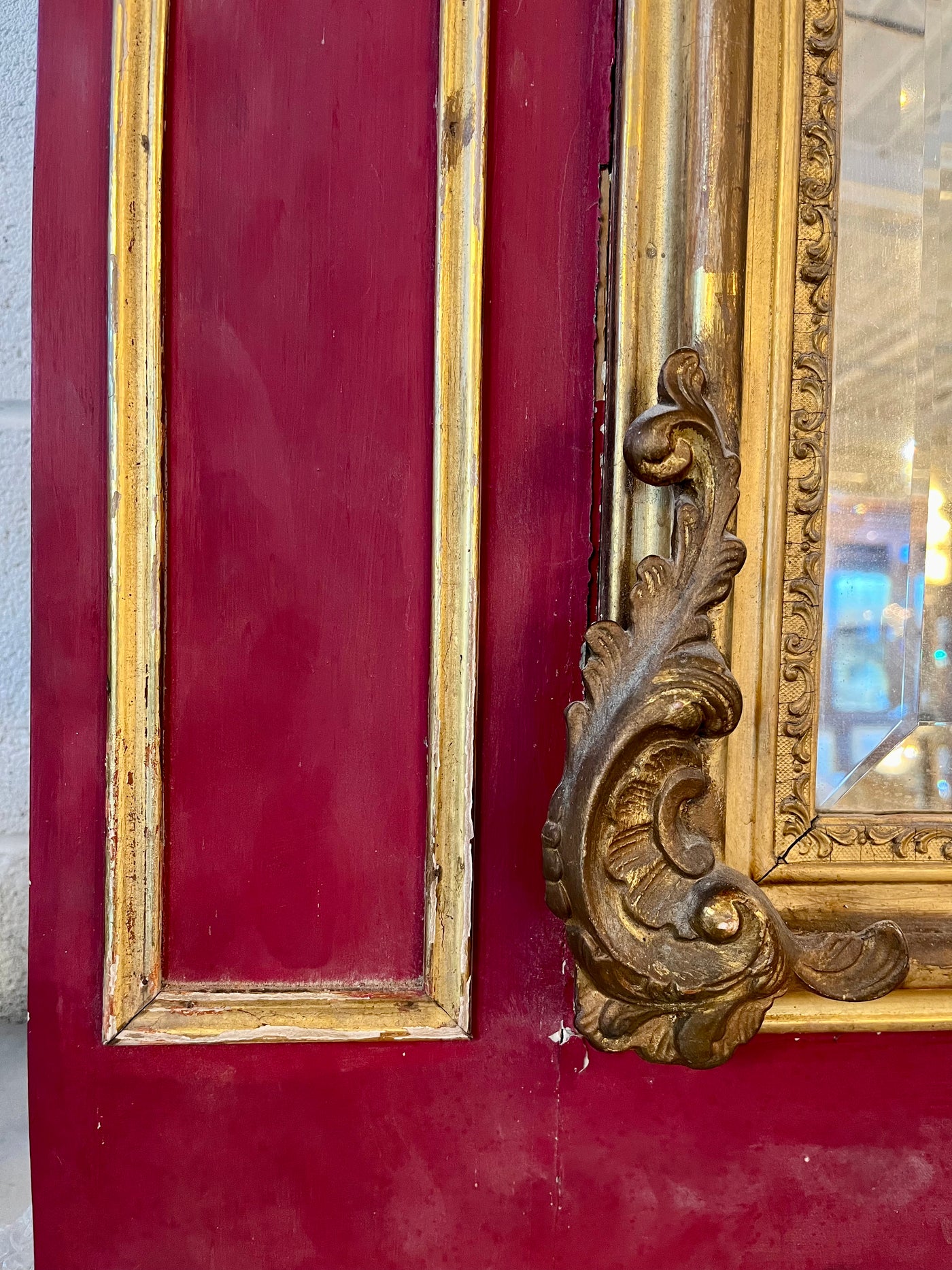 Antique Trumeau French Mirror with Original Red Finish | Le Chateau | European Luxury Furniture in Atlanta