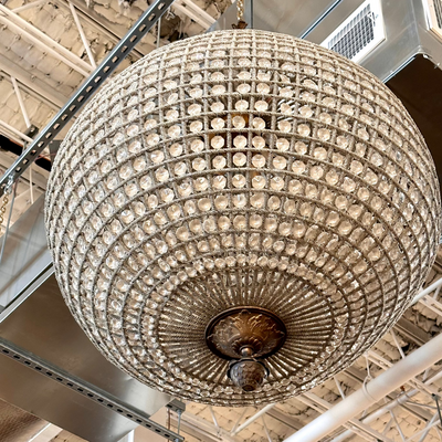 French Art Deco Crystal Globe Chandelier - Carved Finial