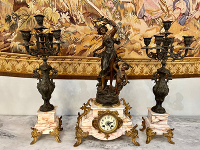 Antique 3-Piece French Clock Garniture Set | Le Chateau | European Luxury Furniture in Atlanta