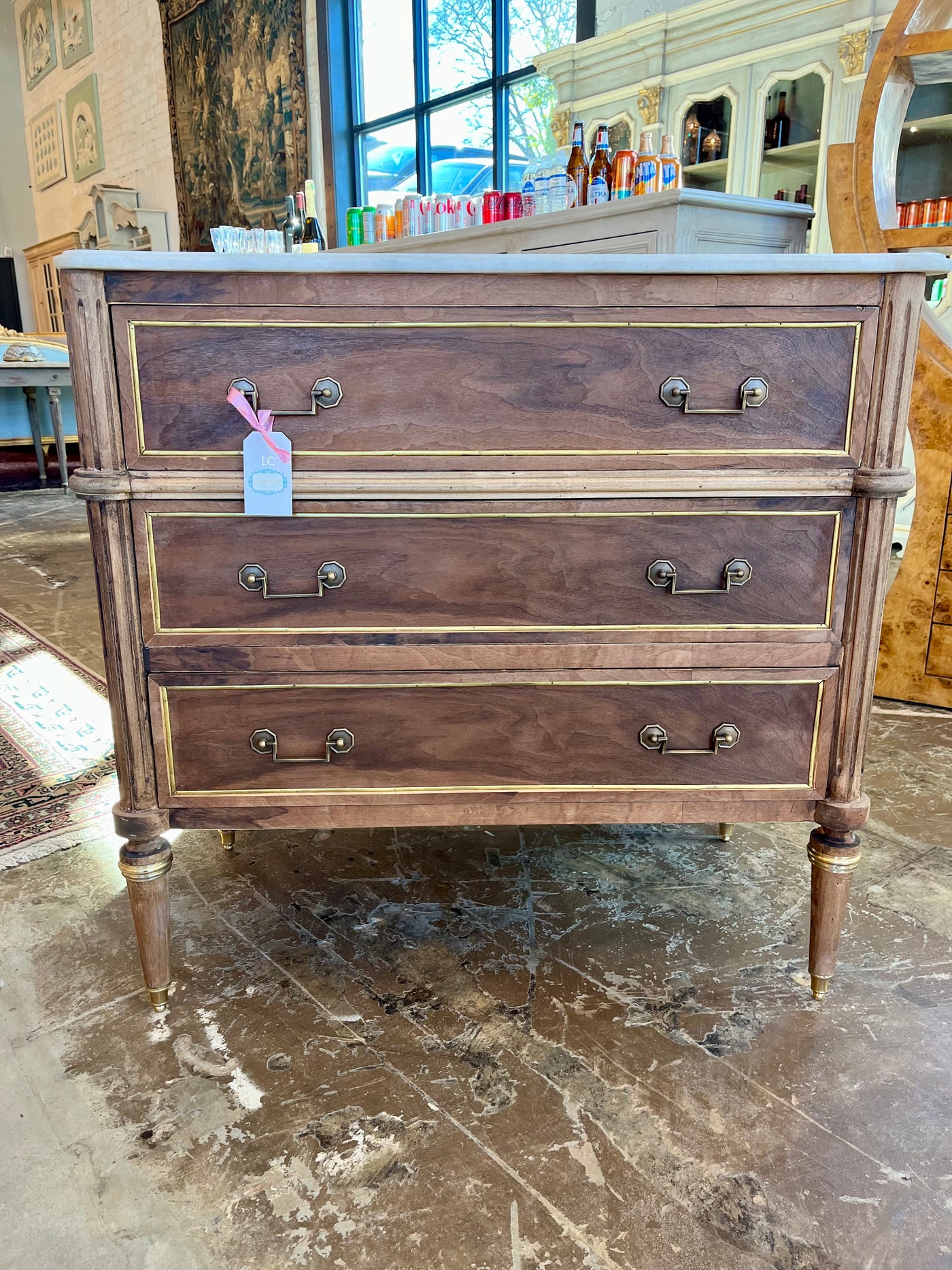 Burl Wood with Marble Top Chest