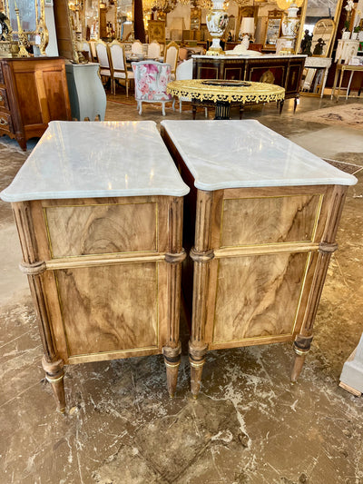 Antique Burl Wood Chest with Marble Top and Square Pulls | Le Chateau | European Luxury Furniture in Atlanta