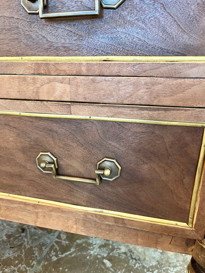 Antique Burl Wood Chest with Marble Top and Square Pulls | Le Chateau | European Luxury Furniture in Atlanta