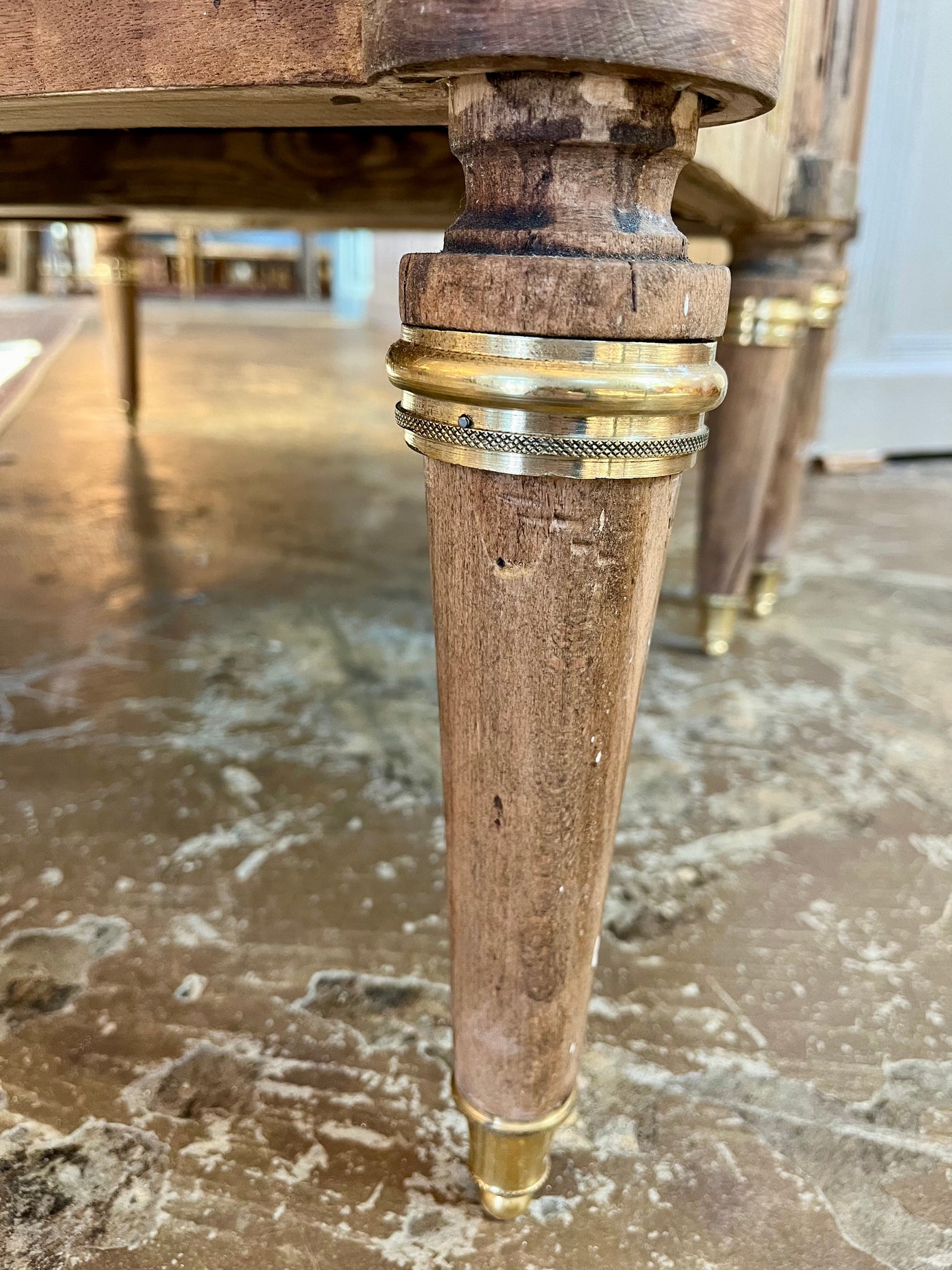 Antique Burl Wood Chest with Marble Top and Square Pulls | Le Chateau | European Luxury Furniture in Atlanta