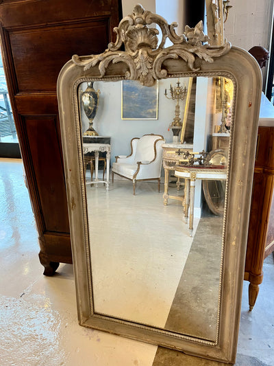 Washed Silver Louis Philippe French Mirror with Cartouche | Le Chateau | European Luxury Furniture in Atlanta