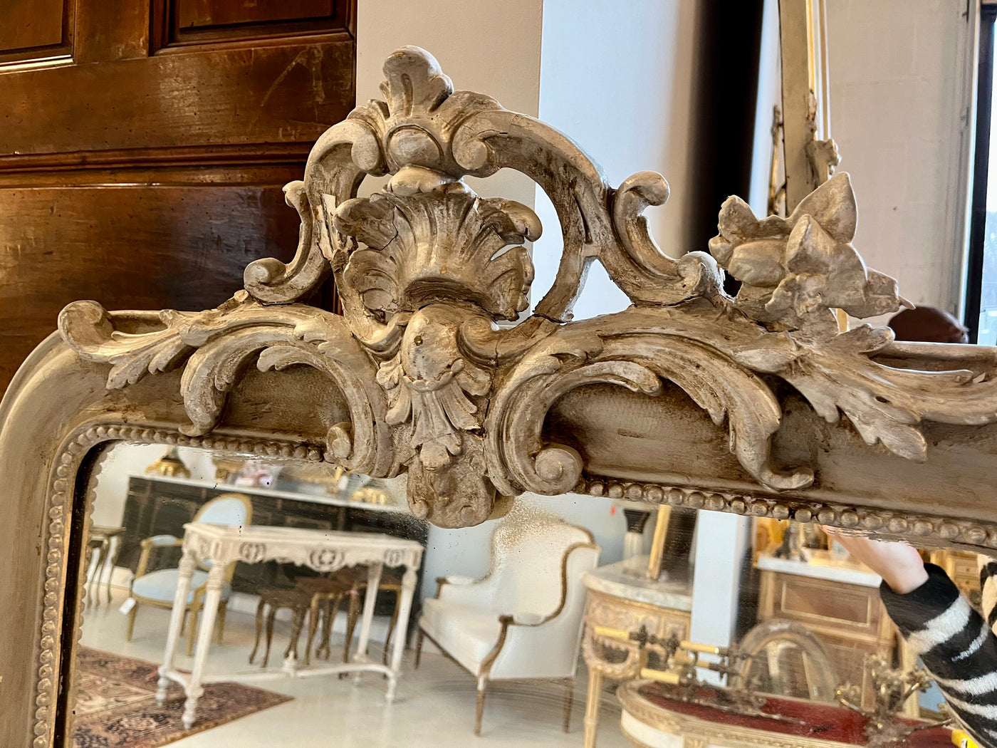 Washed Silver Louis Philippe French Mirror with Cartouche | Le Chateau | European Luxury Furniture in Atlanta