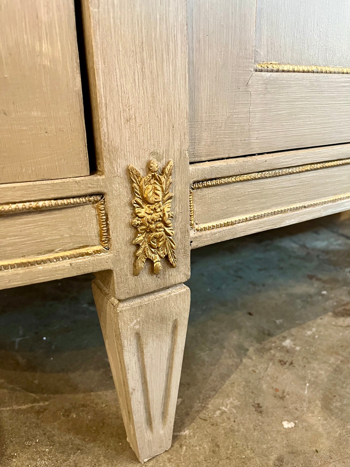 French Grey Wash Buffet with Brass Hardware