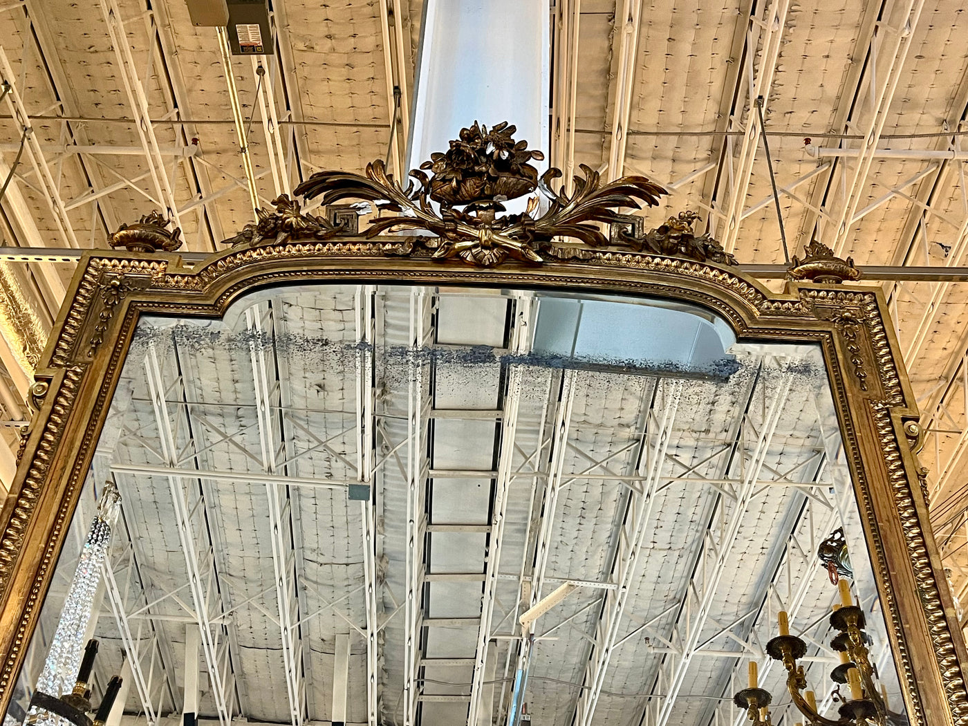 Ornate Mirror with a Gilded Crest and Beaded Details