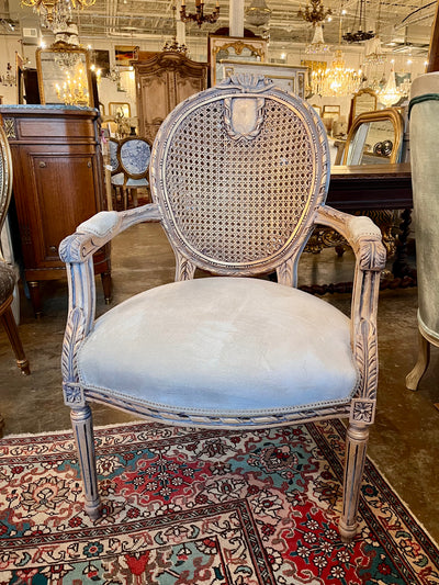 Louis XVI Captain Chair with Arms and Caned Backrest