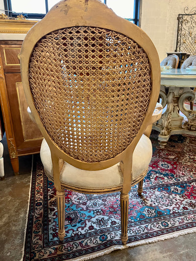 Louis XVI Captain Chair with Arms and Caned Backrest