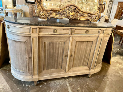 Louis XVI Natural Demilune Sideboard with Dark Marble Top