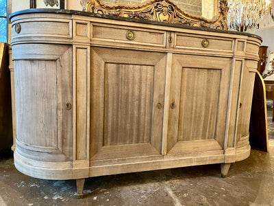 Louis XVI Natural Demilune Sideboard with Dark Marble Top