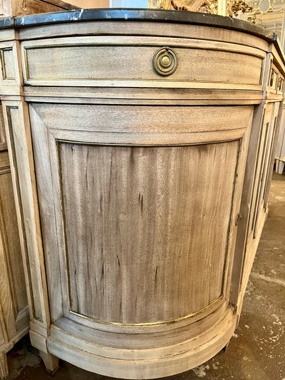 Louis XVI Natural Demilune Sideboard with Dark Marble Top