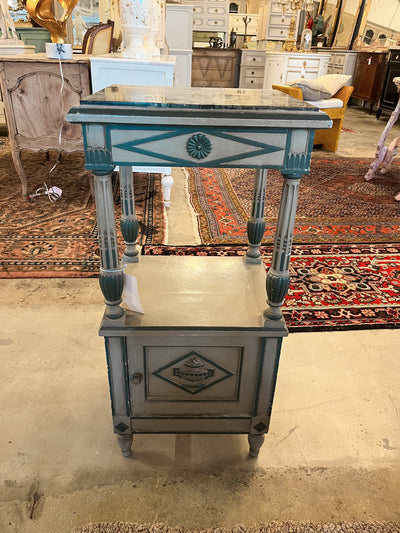 Louis XVI Soft Teal French Side Table with Door and Drawer | Le Chateau | European Luxury Furniture in Atlanta