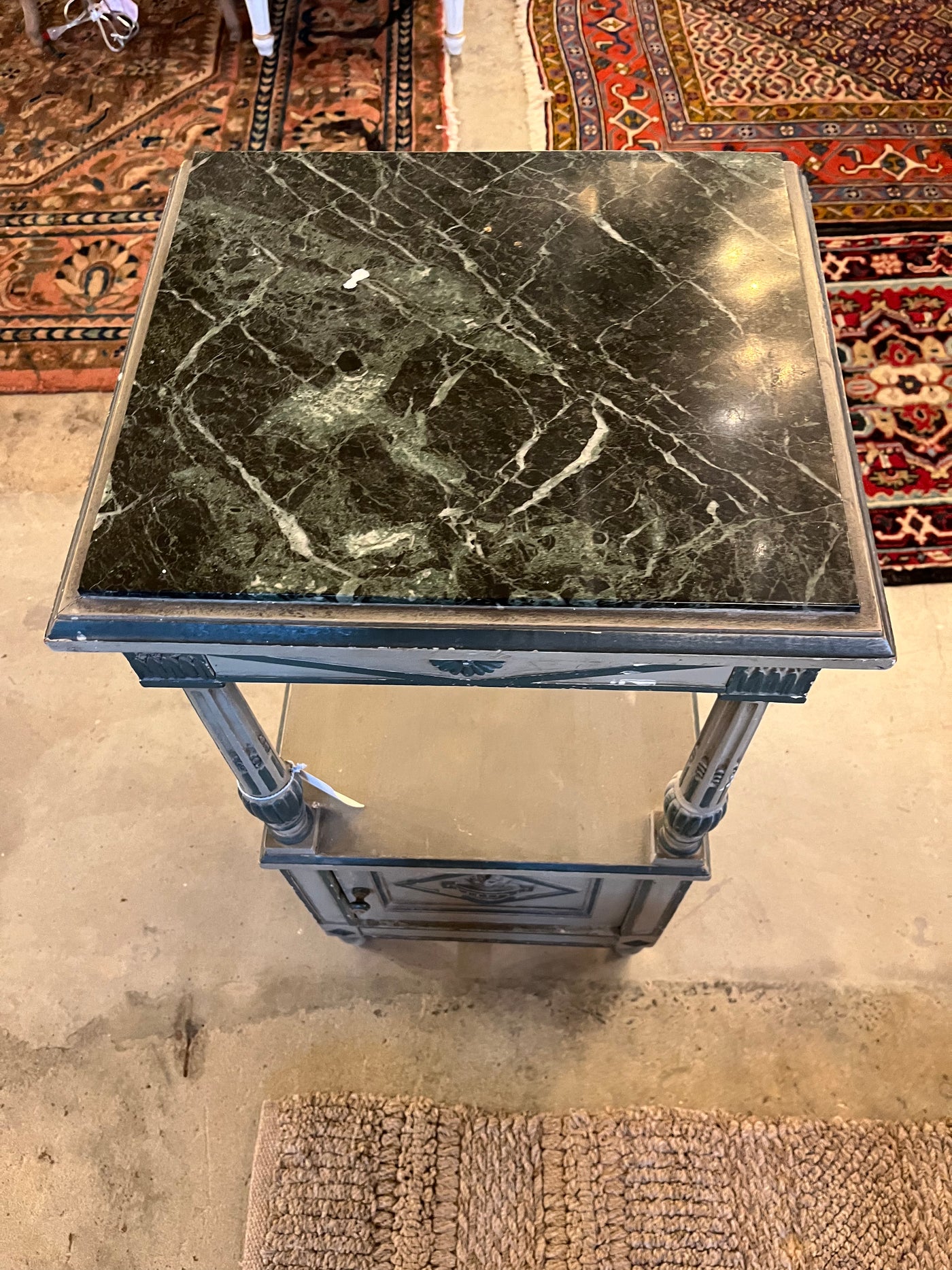 Louis XVI Soft Teal French Side Table with Door and Drawer | Le Chateau | European Luxury Furniture in Atlanta