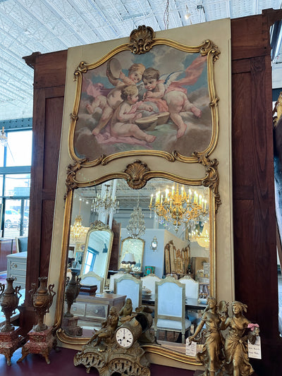 Trumeau Mirror with Oil Painted Cherubs