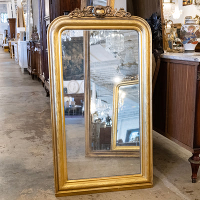 Louis Philippe Gilded Mirror with Floral Trim & Carved Crest