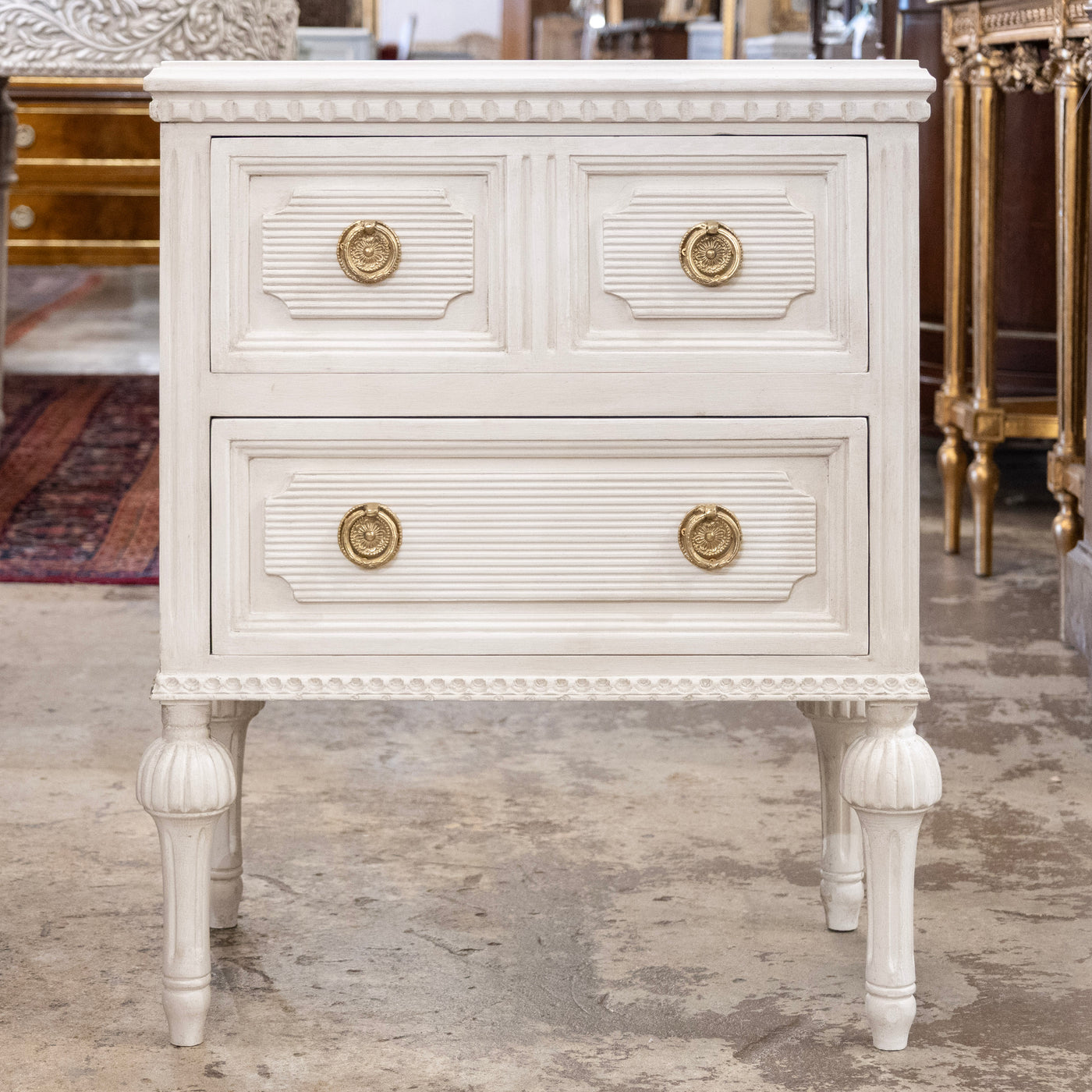 Swedish Painted 2-Drawer Short Nightstand – Antique White