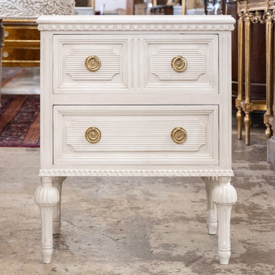 Swedish Painted 2-Drawer Short Nightstand – Antique White